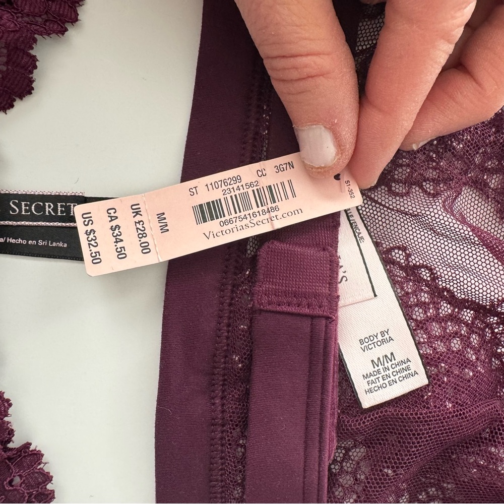 NWT Victoria's Secret Floral Lace Halter Bralette and Panty Set - Purple - Picture 3 of 4